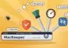 Antivirus till Mac med MacKeeper – så fungerar programmet Illustration av ett fickverktyg mot saffransgul bakgrund, där handtaget ser ut som ett Mac-fönster märkt ”MacKeeper”, ”Antivirus till Mac” och ”sedan 2010” och där fyra utfällda verktyg – en sköld som studsar bort en skalbagge, en borste som sopar bort skräpfiler, en hastighetsmätare och ett överstruket öga – är märkta ”Säkerhet”, ”Rengöring”, ”Prestanda” och ”Integritet”.