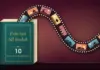Böcker som blev bra filmer – topplista och fakta Illustration av en grön inbunden bok med texten ”Från bok till bioduk” och ”10 filmatiseringar”, ur vars sidor en filmremsa med små filmscener – fyr, segelbåt, slott, träd och stad – slingrar sig ut över en vinröd biosalong med sammetsridåer.