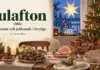 Julafton: traditioner, historia och så firas den i Sverige Ett svenskt julbord med julskinka, köttbullar och levande ljus framför en pyntad julgran och en lysande julstjärna, med texten ”Julafton – Traditioner och julfirande i Sverige – 24 december”.