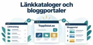 Illustration av Topplistat.se som länkas samman med en länkkatalog och en bloggportal med kategorier och rankade bloggar.