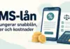 Illustration om SMS-lån med en mobiltelefon, mynt, miniräknare och en checklista som symboliserar regler och kostnader.