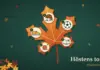 Topp 5 aktiviteter att ägna sin lediga tid åt i höst Illustration av ett stort orangerött lönnlöv mot en mörkgrön bakgrund, där lövets fem flikar bär numrerade medaljonger med svampar, en fotboll, en uppslagen bok, ett garnnystan med stickor och en löparsko, medan en avstängd fjärrkontroll ligger halvt begravd i en lövhög och texten ”Höstens topp 5 – fritid bortom skärmen” står i hörnet.
